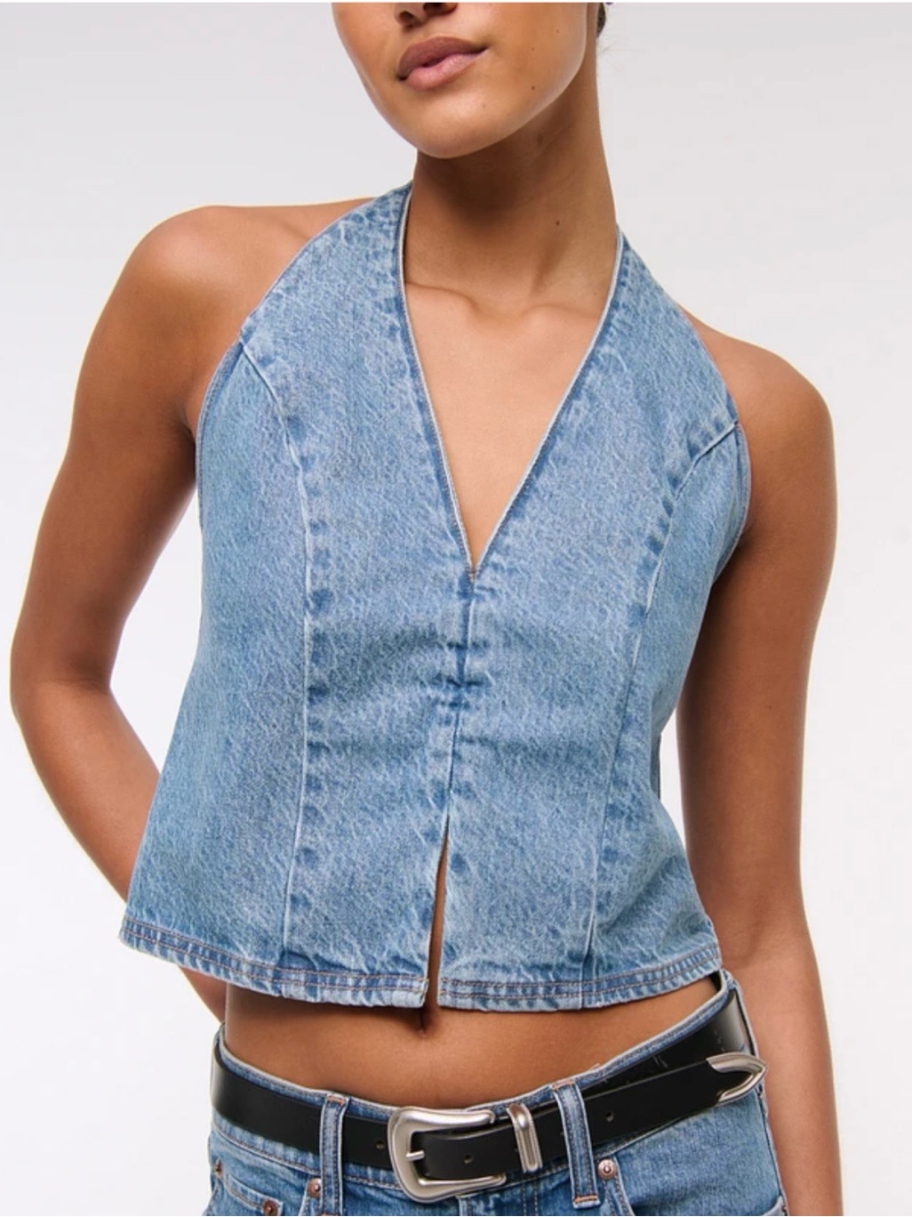 Abercrombie & Fitch Bare Clean Front Denim Halter Vest Top Medium Wash